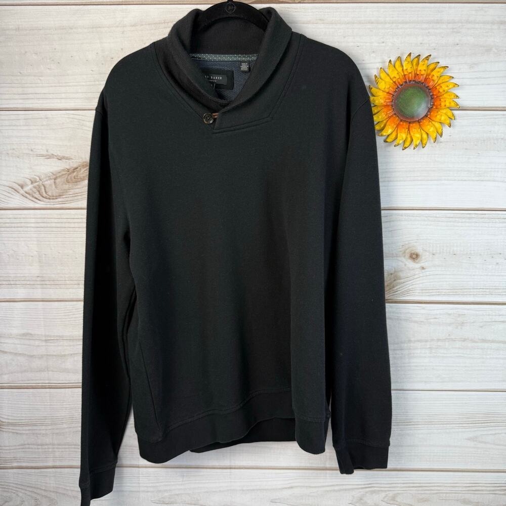 Ted Baker London Men Black Shawl Collar Button Neck‎ Sweatshirt Size 6 XXL